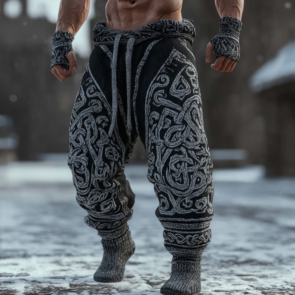 Men's Viking Style Thick Needle Celtic Knot Knitted Contrasting Sports Pants