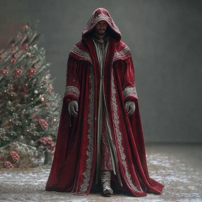 Men's Christmas Viking Text Embroidered Cos Hooded Cloak