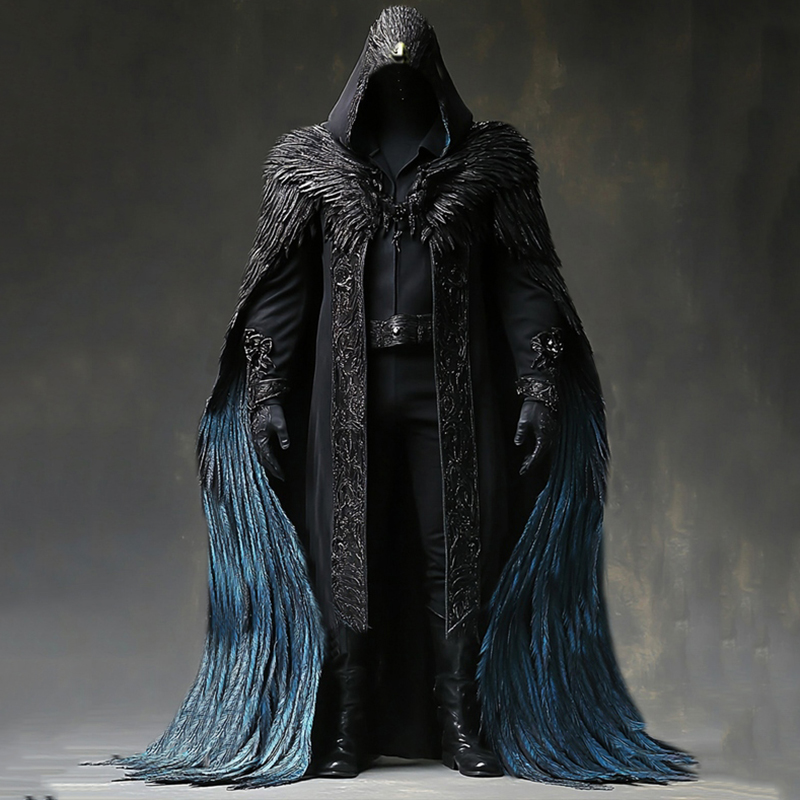 Men's Viking Eagle Feather Design Hooded Cloak