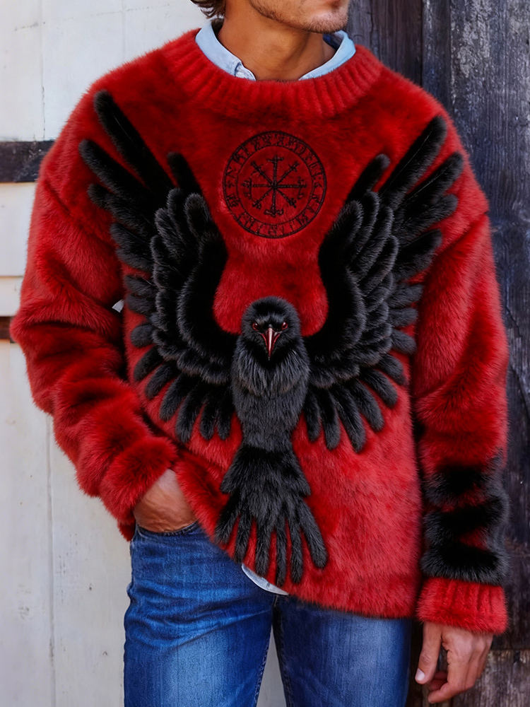 Men's Viking Raven & Vegvisir Pattern Cozy Plush Sweatshirt