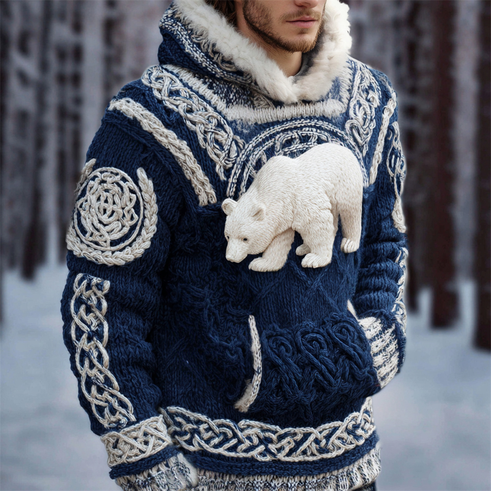 Viking Celtic Knot & Polar Bear Art Men's Hooded Sweater