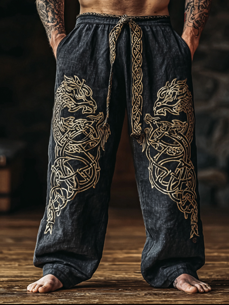 Men's Viking Dragon Mythology Totem Retro Casual Pants