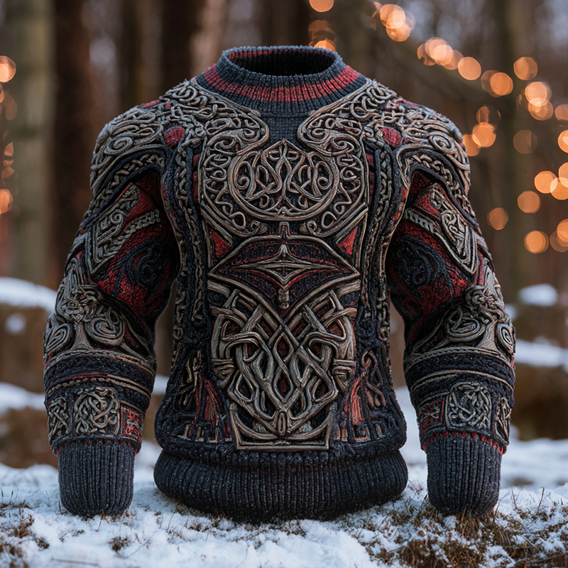 Men's Ancient Viking Tribal Art Inspired Winter Warmth Knit Woolen Sweater