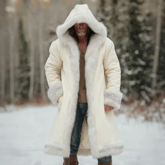 Men's Christmas Santa Outfit Fuzzy Velvet Hooded Coat