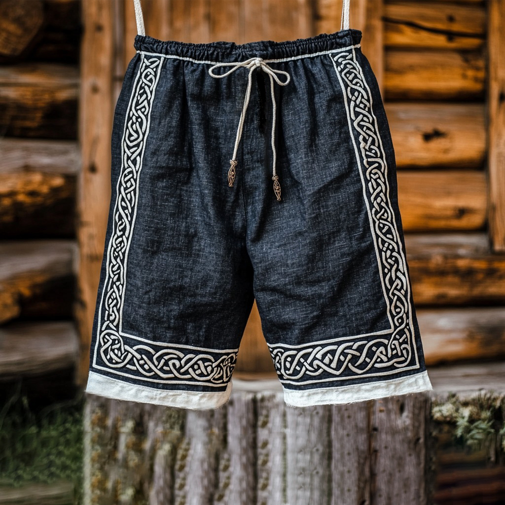 Vintage Viking Celtic Knot Art Linen Shorts