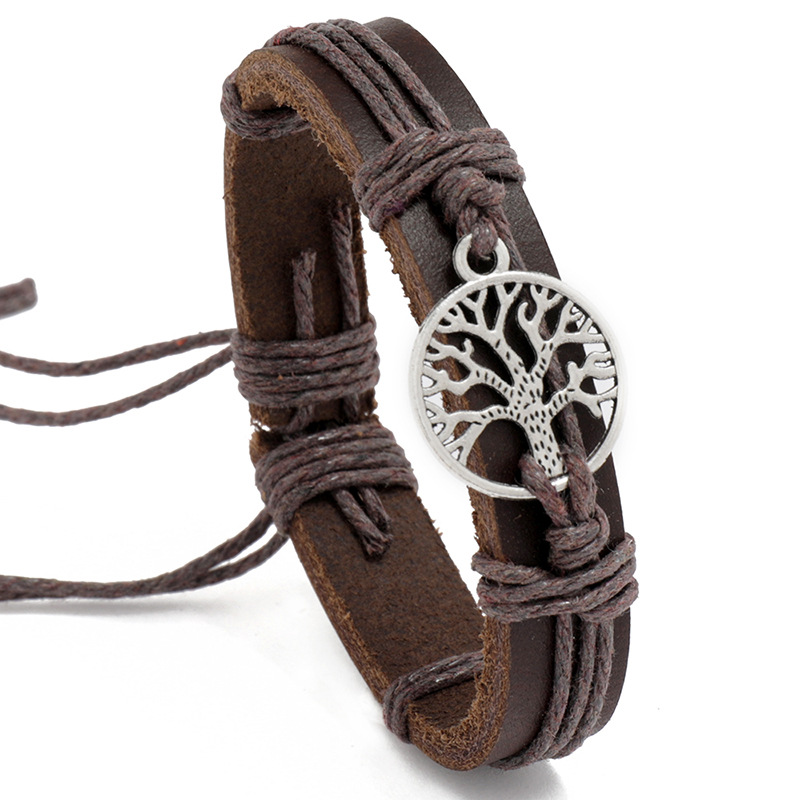 Tree Of Life Cowhide Vintage Drawstring Braided Bracelet