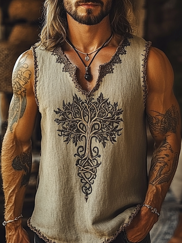 Men's Viking Tribal Celtic Tree Of Life Art V Neck Tank Top