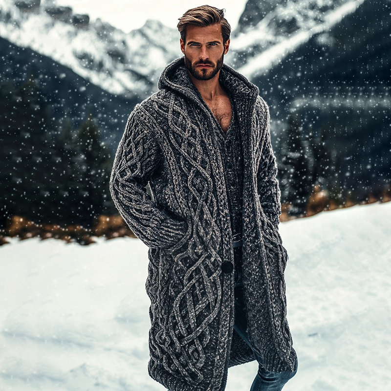 Men's Viking Complex Celtic Knot Pocket Mid-length Cardigan Sweater