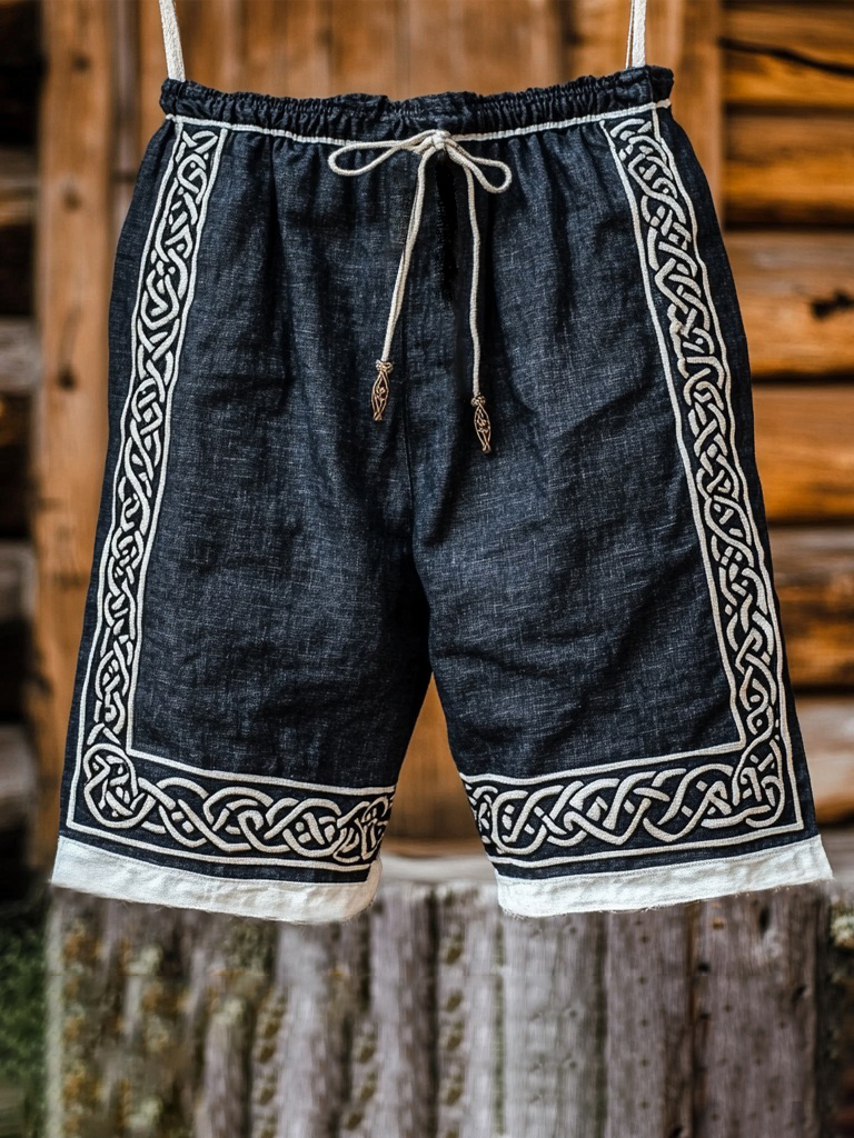 Vintage Viking Celtic Knot Art Linen Shorts