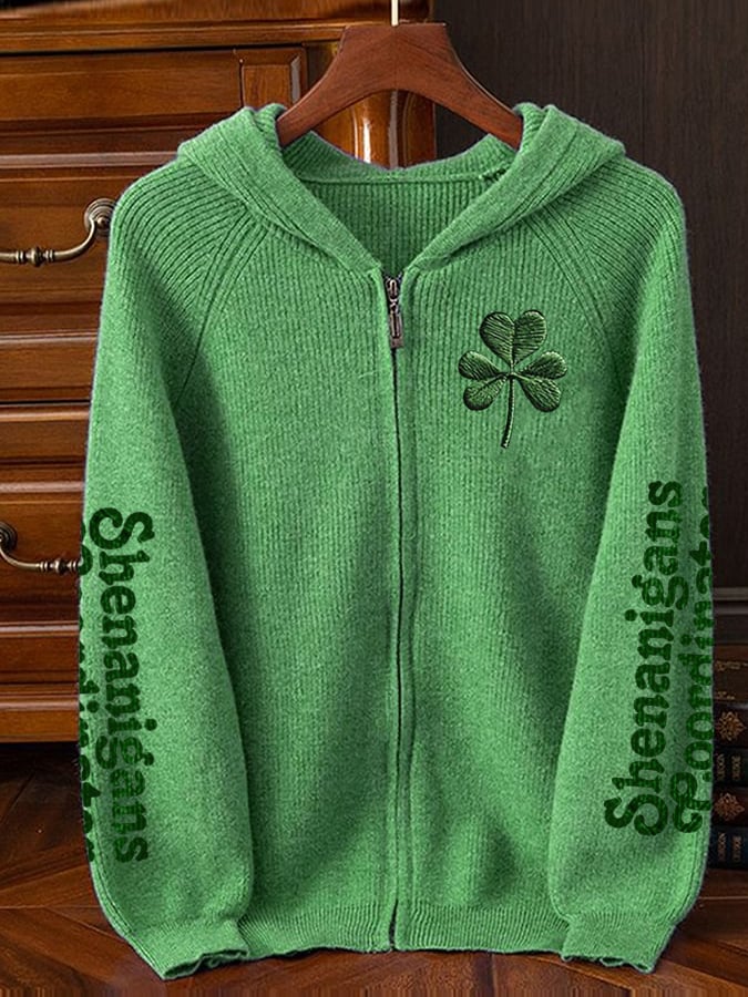 Women's St. Patrick's Day Hooded Knit Jacket