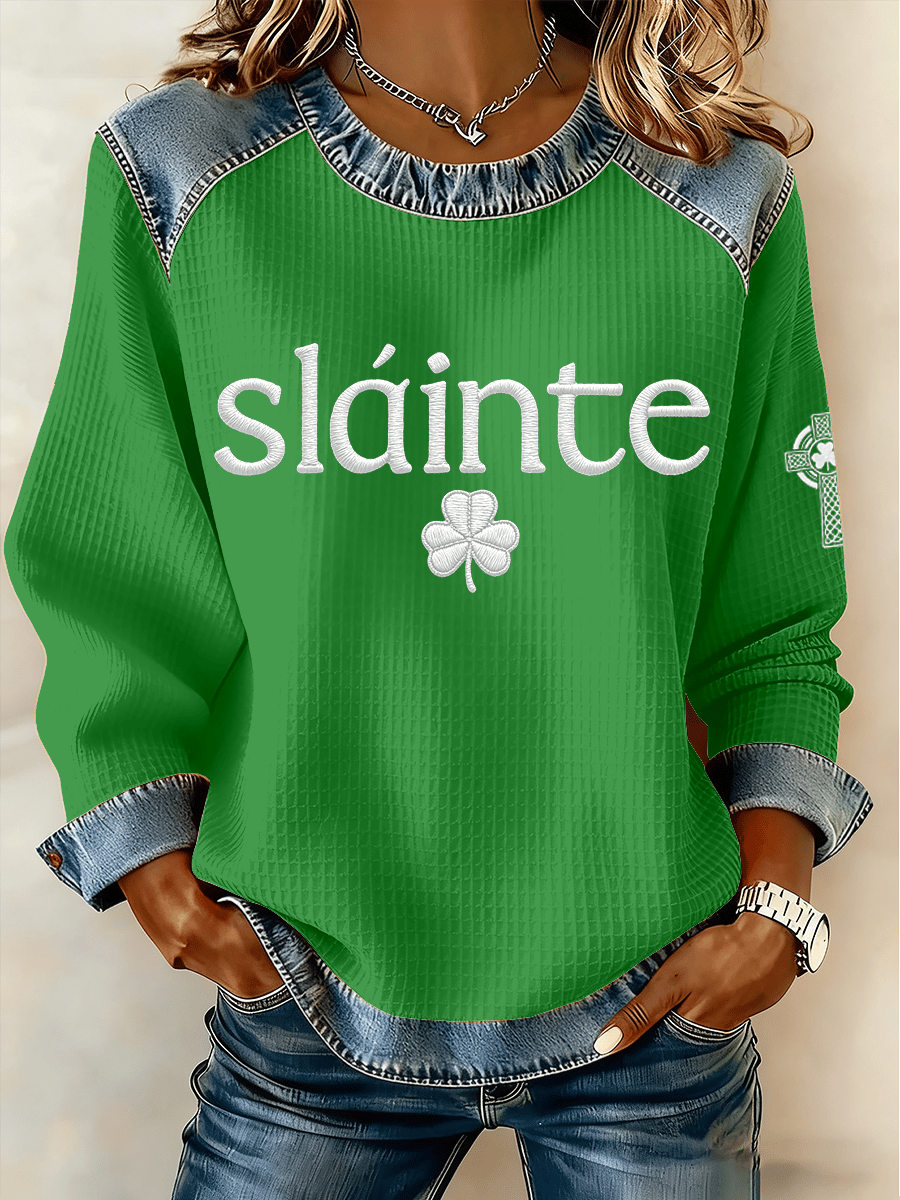 Women's St. Patrick's Day Print Waffle Sweatshirt