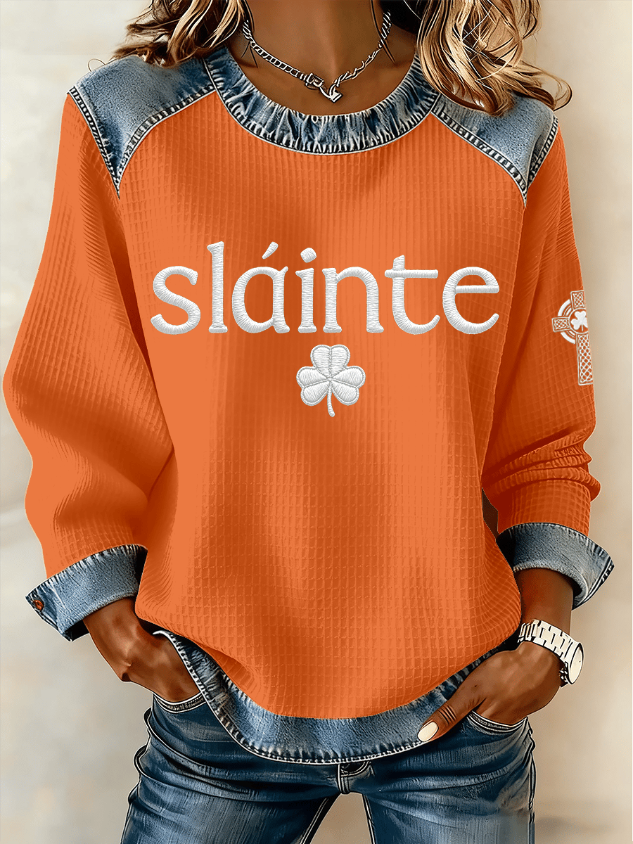 Women's St. Patrick's Day Print Waffle Sweatshirt