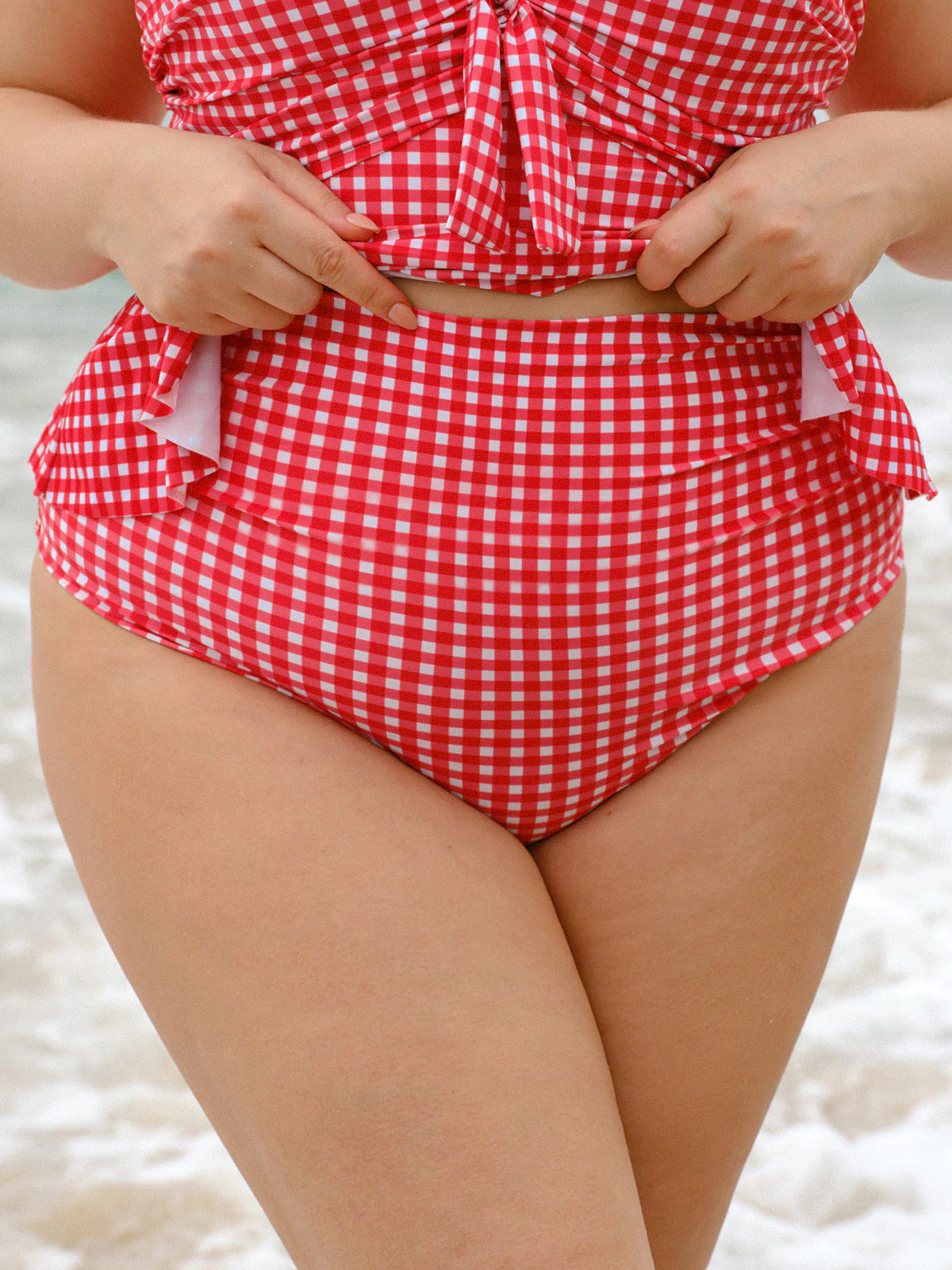 Red Plaid Plus Size Tankini Bottom