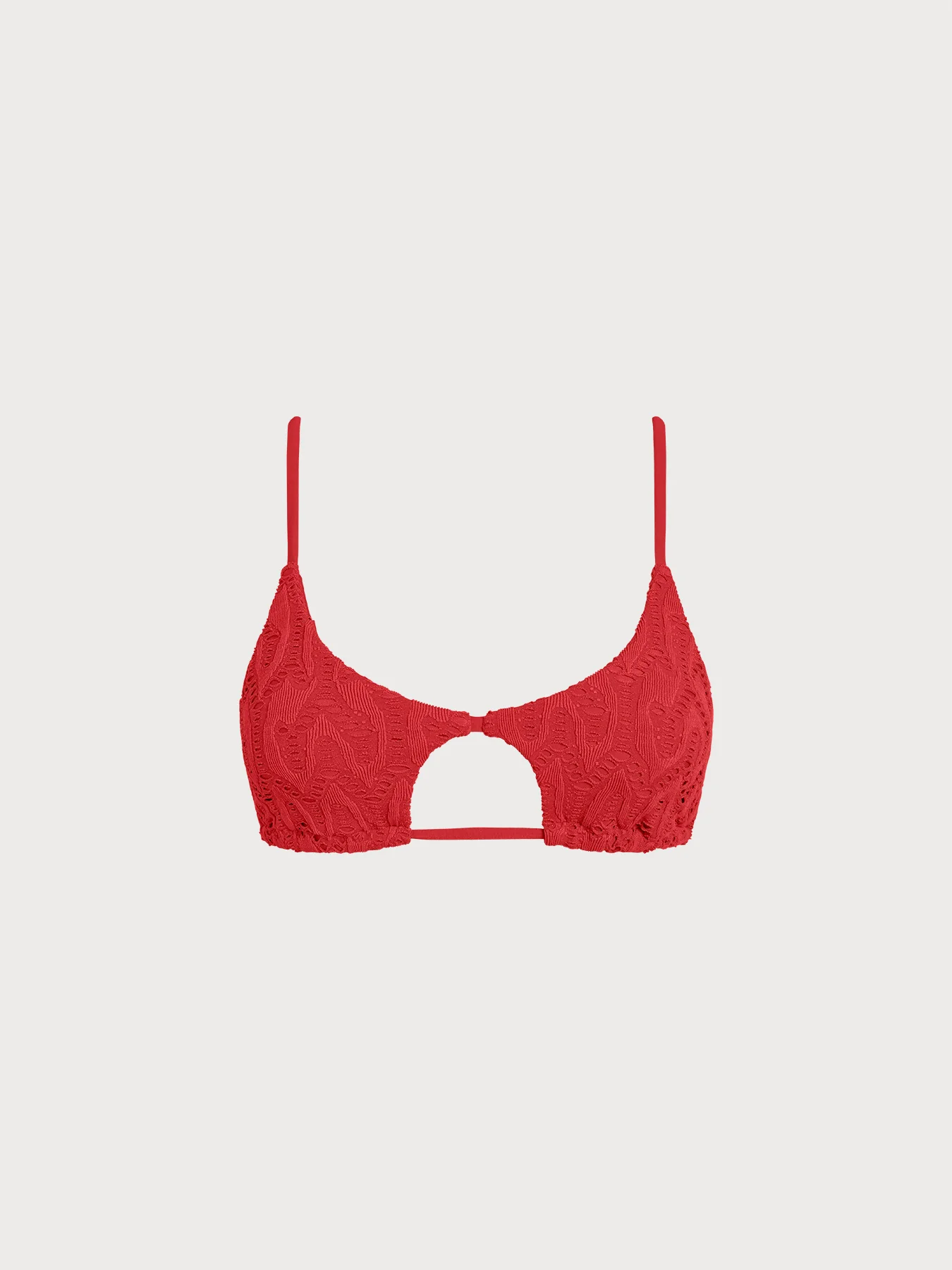 Red Textured Cutout Bikini Top