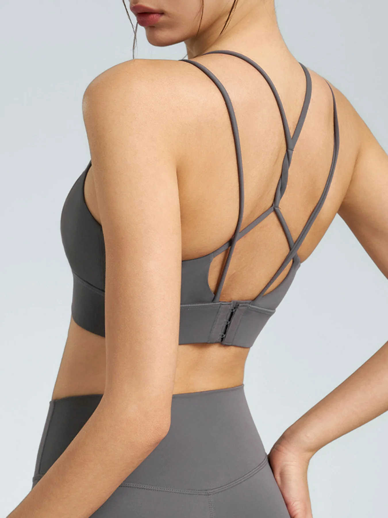 Grey Crisscross Back Sports Bra