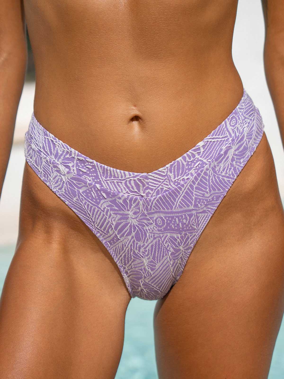 Purple Print Textured Bikini Bottom