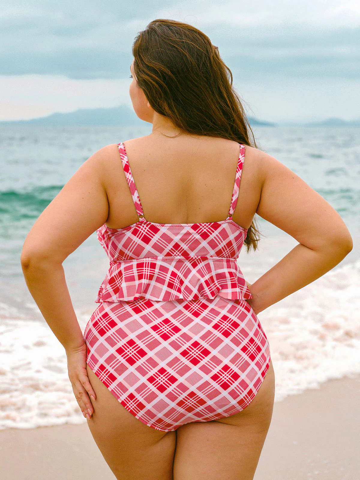 Red Ruffled Plus Size Tankini Top