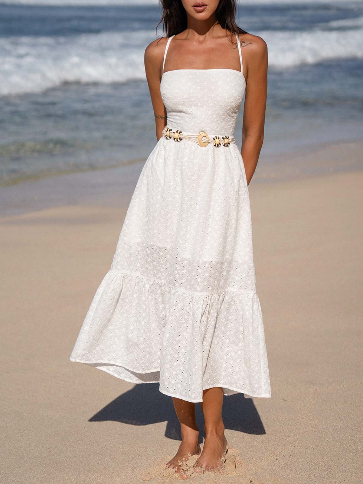 Cotton Backless Halter Beach Dress