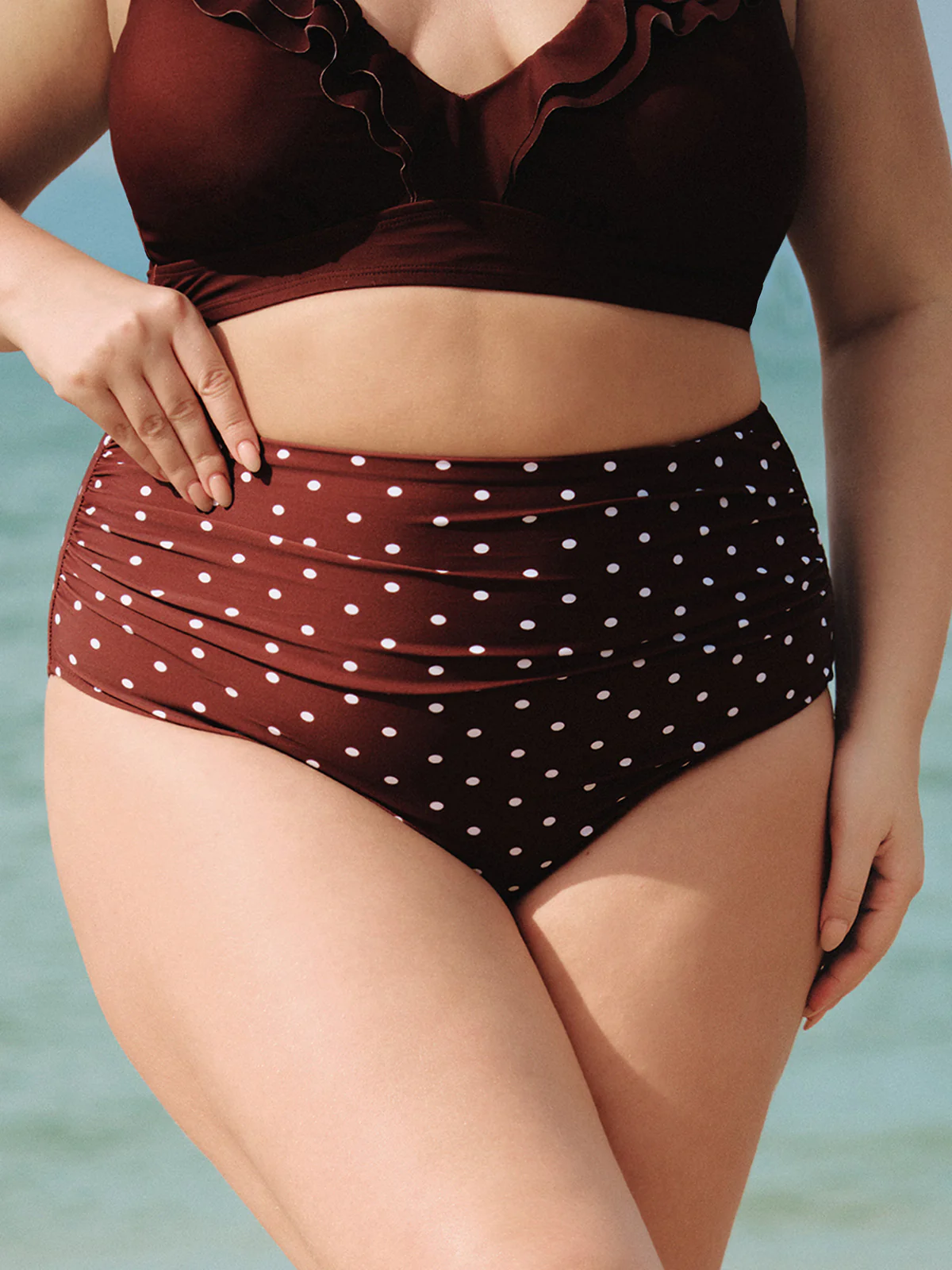 Brown Polka Dot Plus Size Bikini Bottom