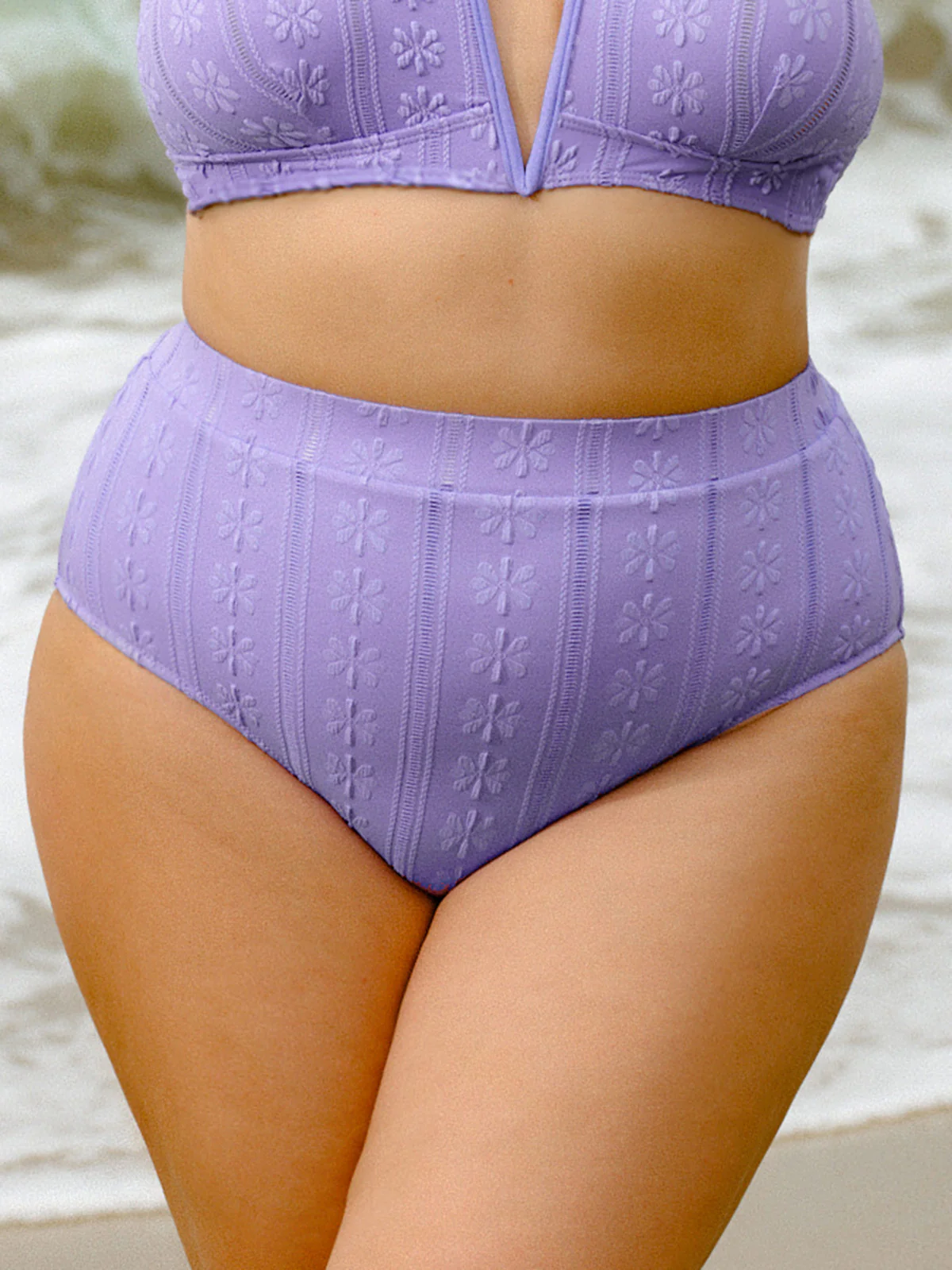Purple Jacquard Plus Size Bikini Bottom