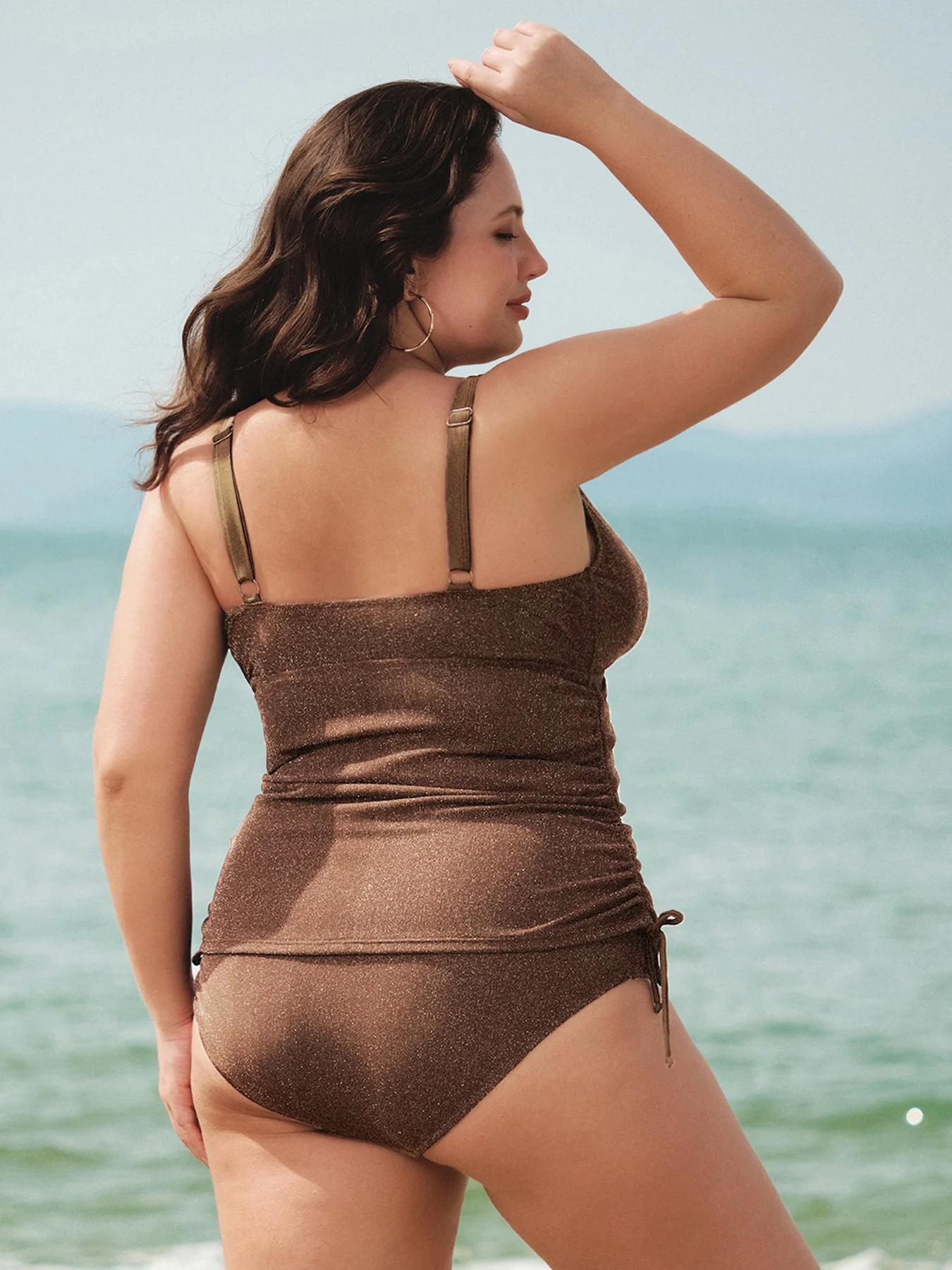Ruched Drawstring Plus Size Tankini Top