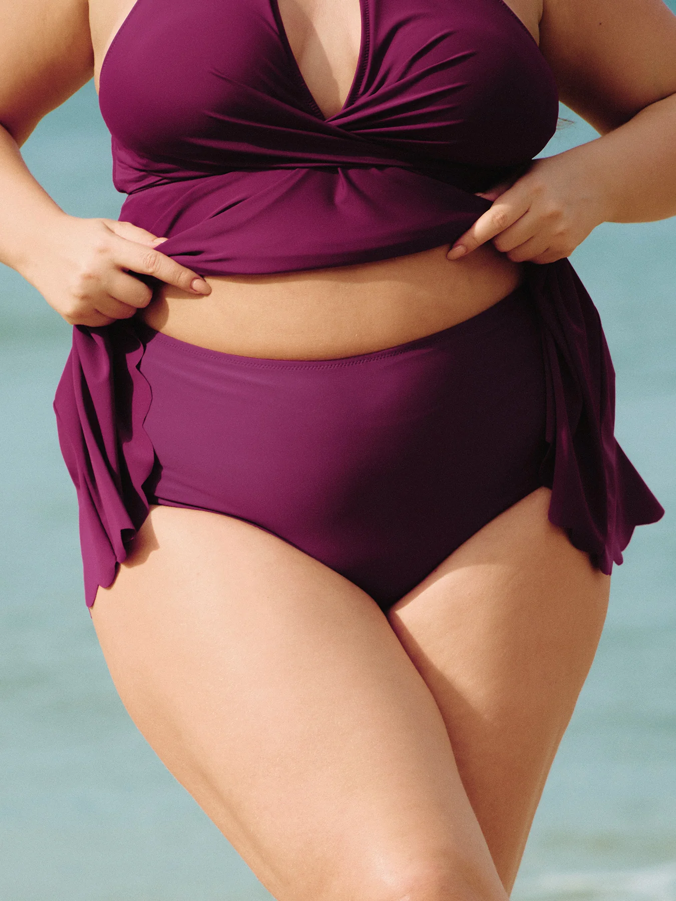 Burgundy Plus Size Tankini Bottom