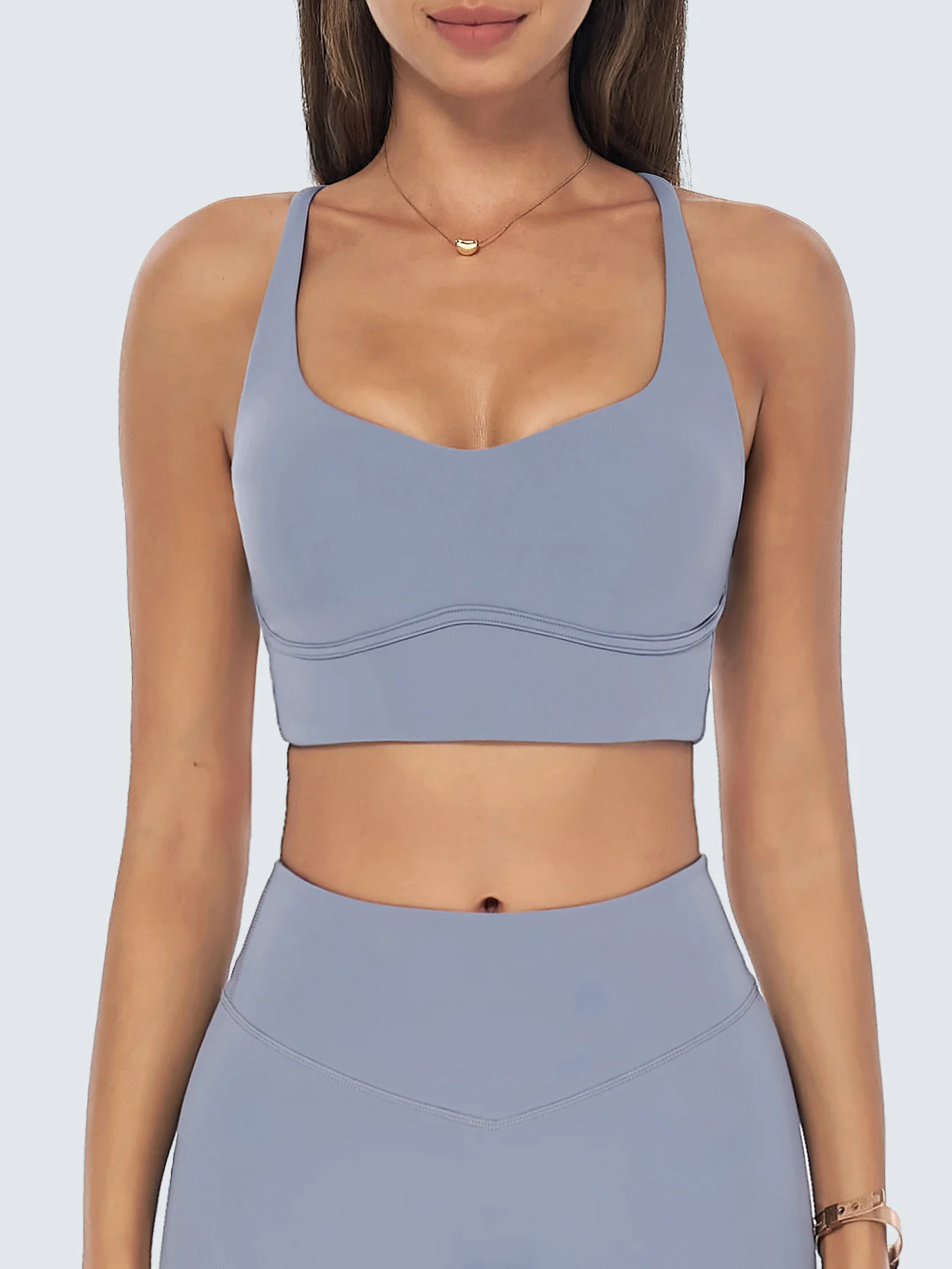 Light Blue Cross-Back Stitch Sports Bra