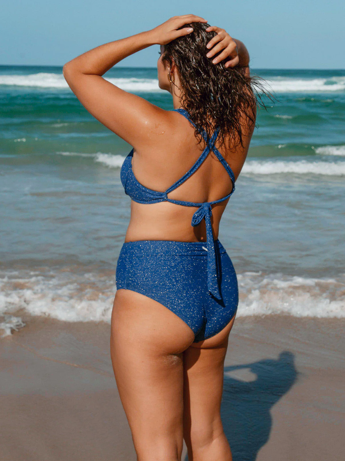 Blue Lurex Plus Size Bikini Bottom
