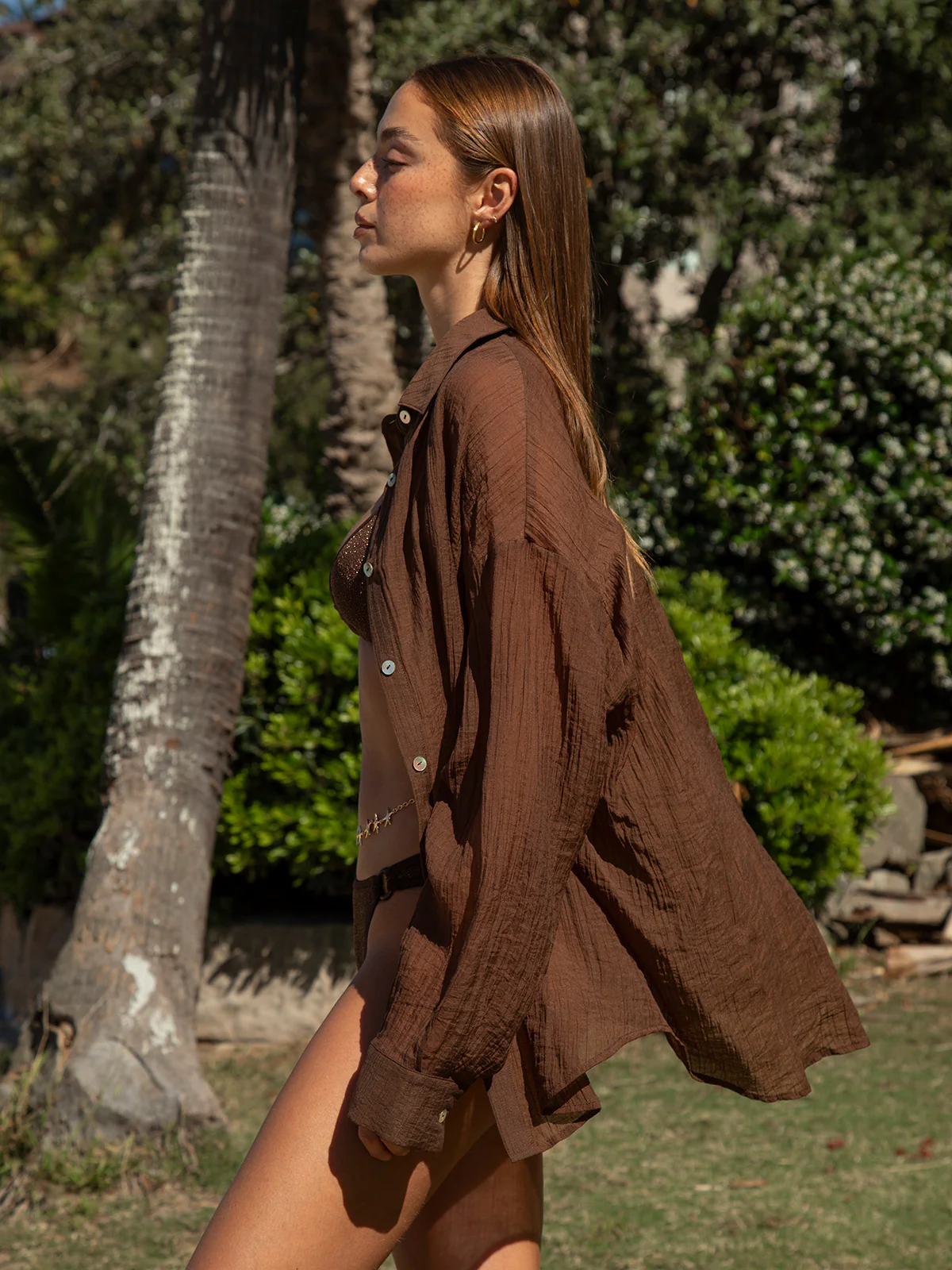 Brown Lyocell Cover Up Shirt
