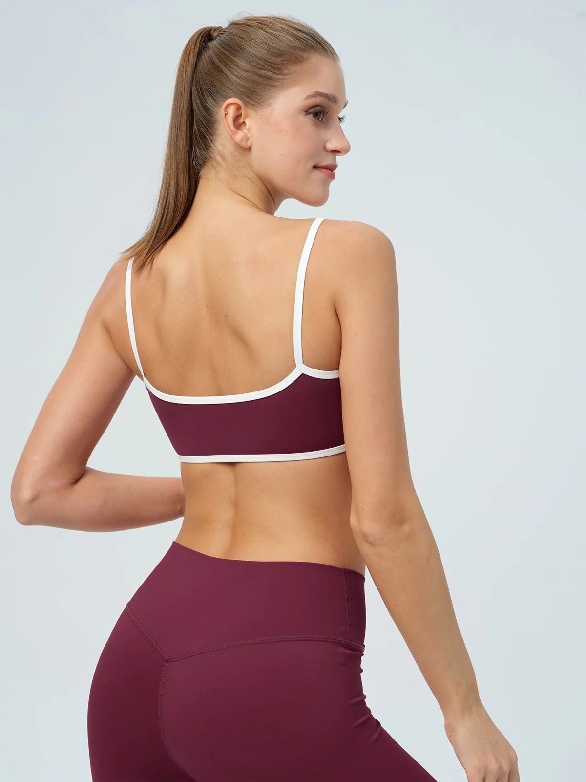Burgundy Contrast-Trim Camisole Sports Bra