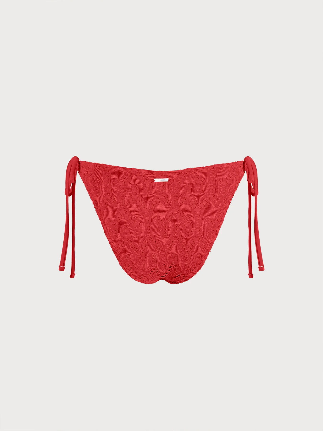 Red Textured Tie Bikini Bottom