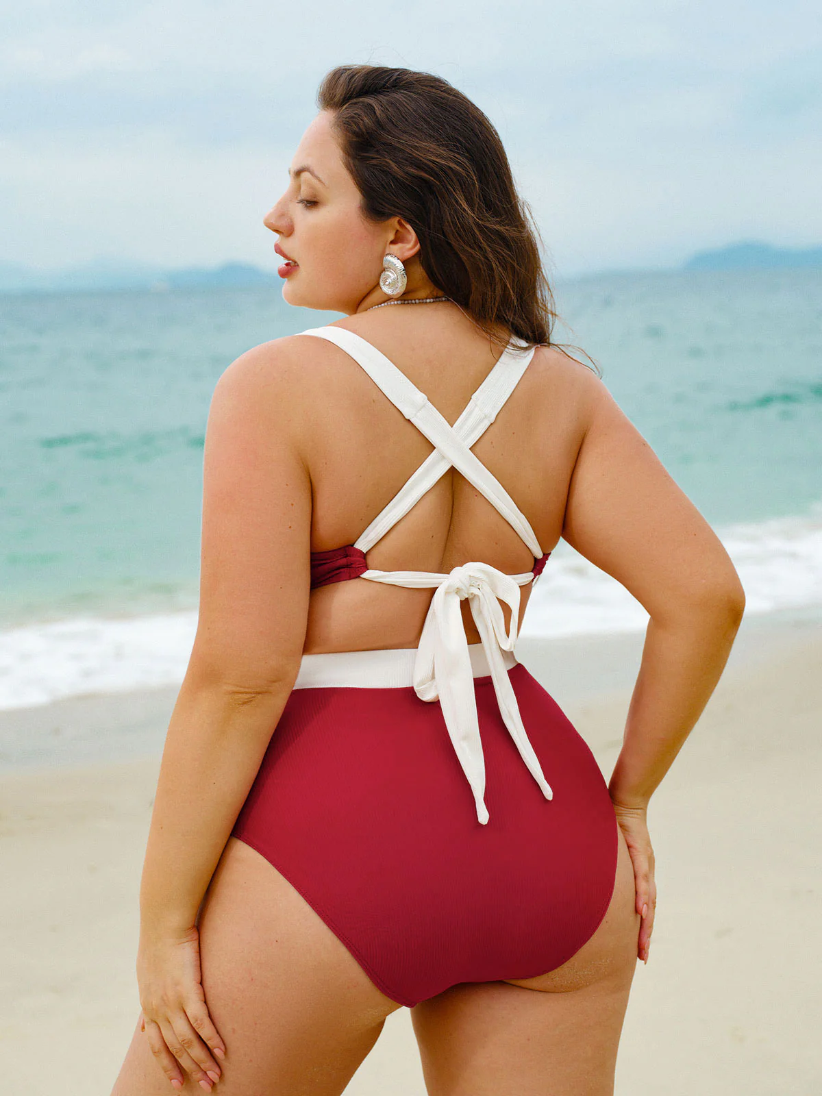 Red Contrast High-Waist Plus Size Bikini Bottom