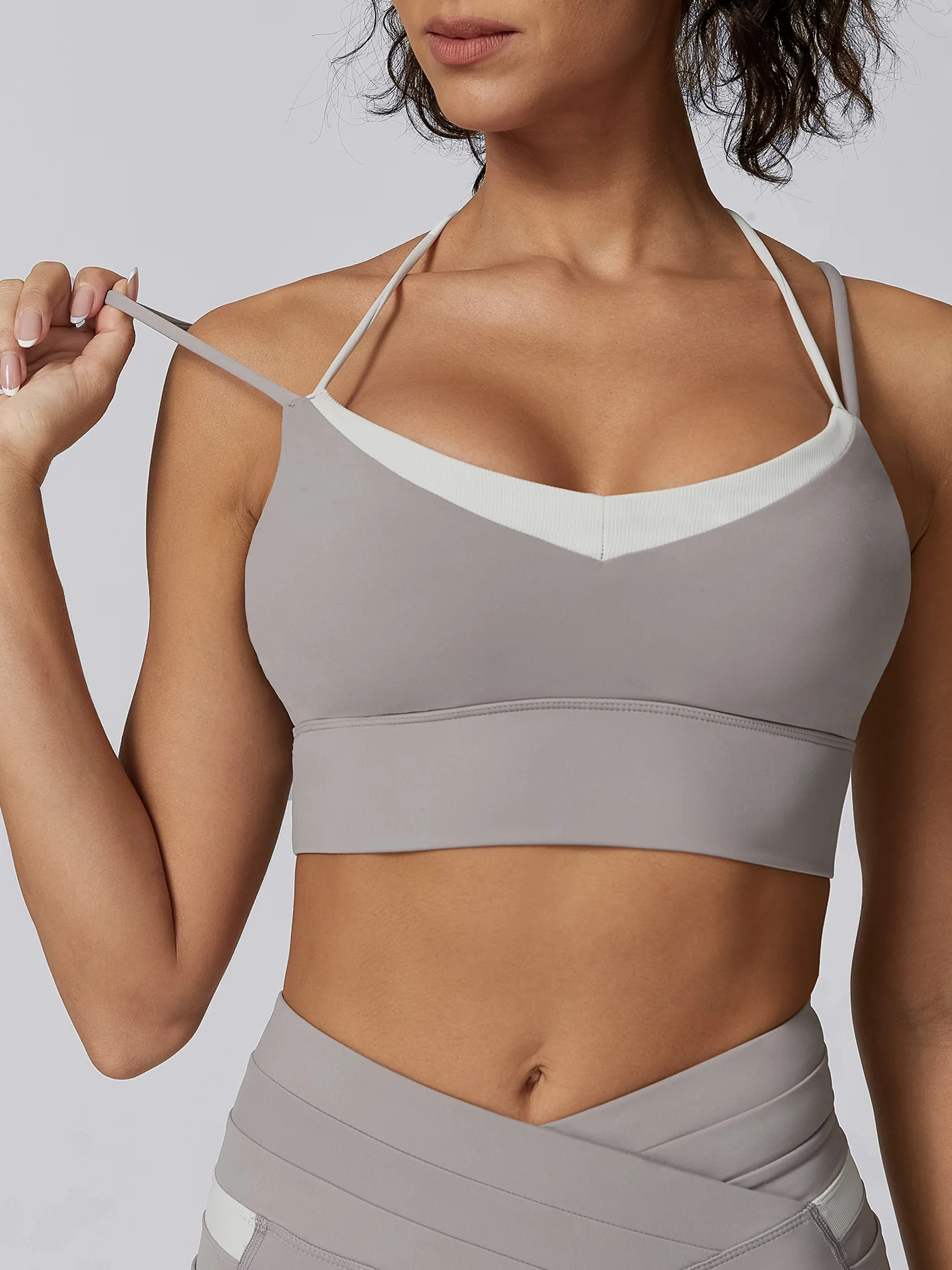 Grey Contrast X Cross Sports Bra - Light Support
