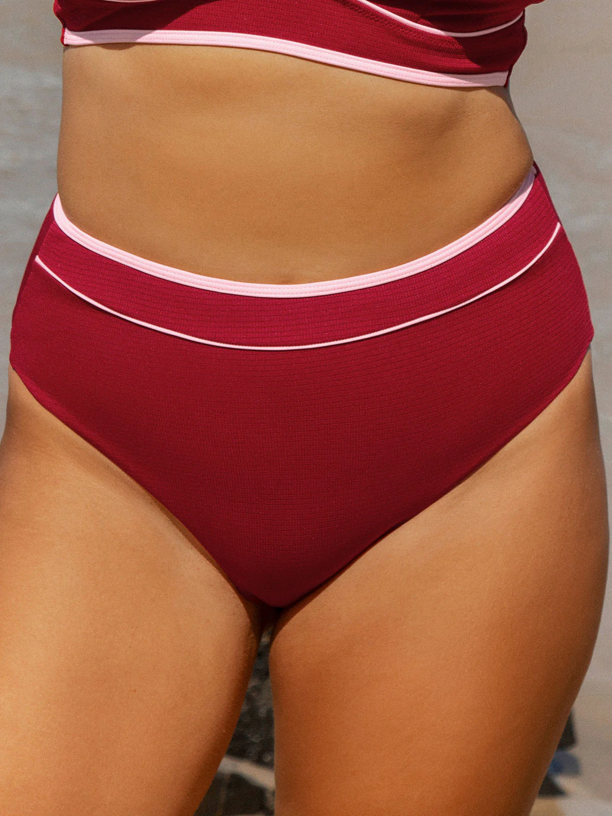 Red Contrast Plus Size Bikini Bottom