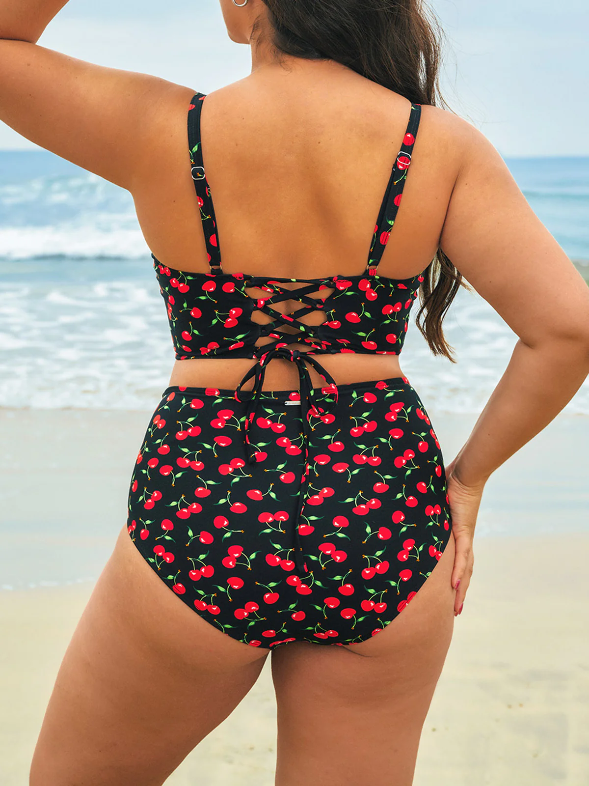 Cherry Print Plus Size Tankini Top