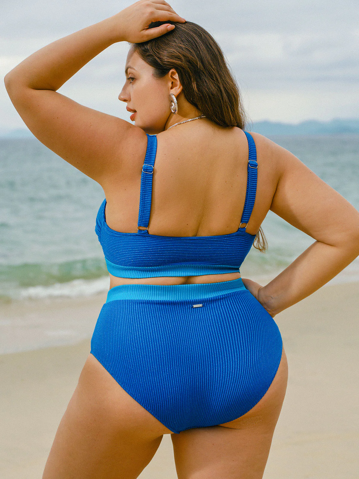 Blue High-Waist Plus Size Bikini Bottom