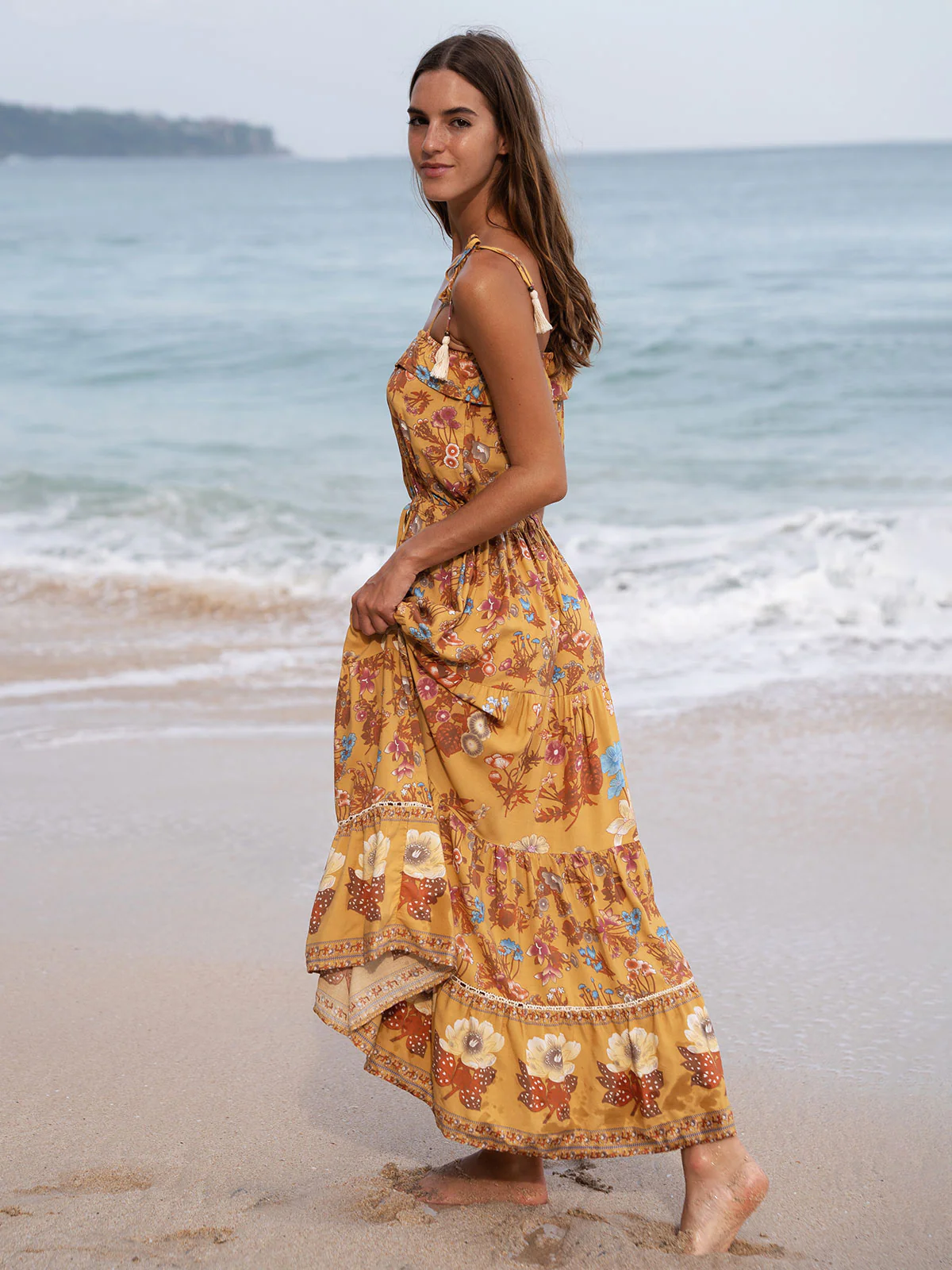 Yellow Print Beach Dresse