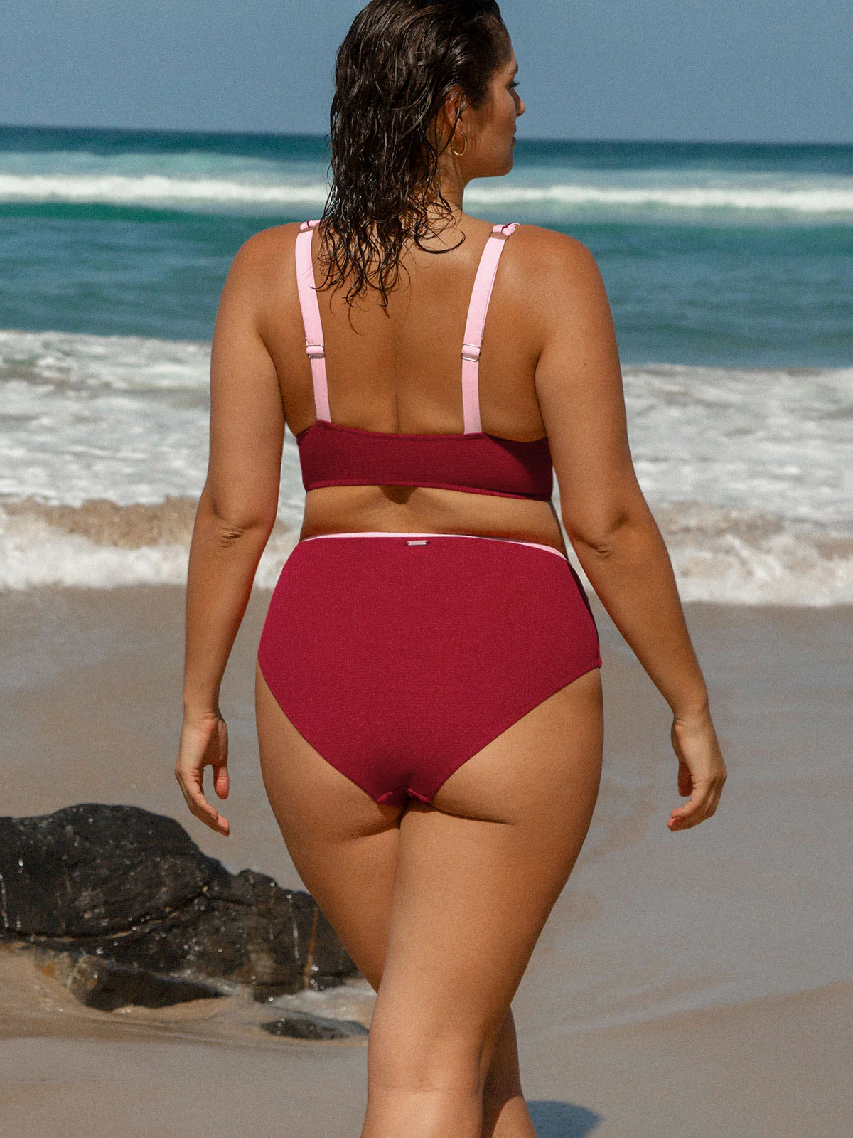 Red Contrast Plus Size Bikini Bottom