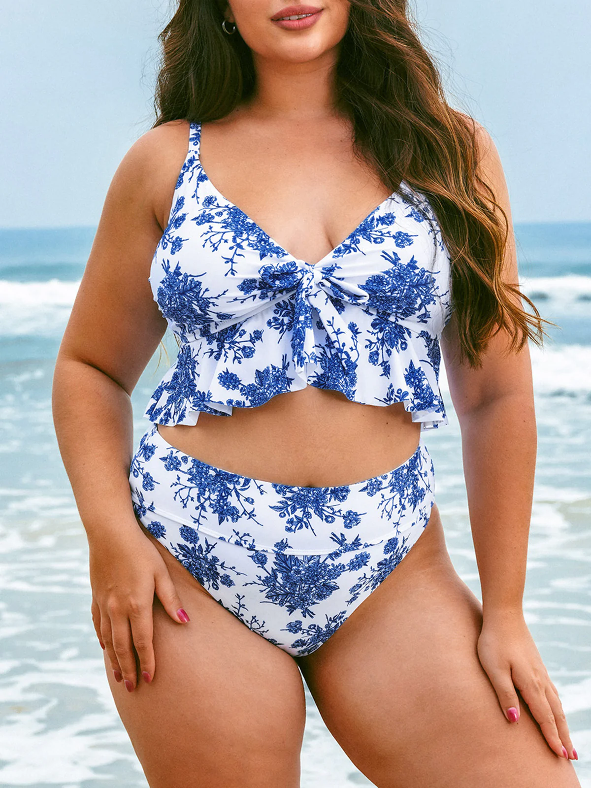 Blue Floral Plus Size Tankini Top