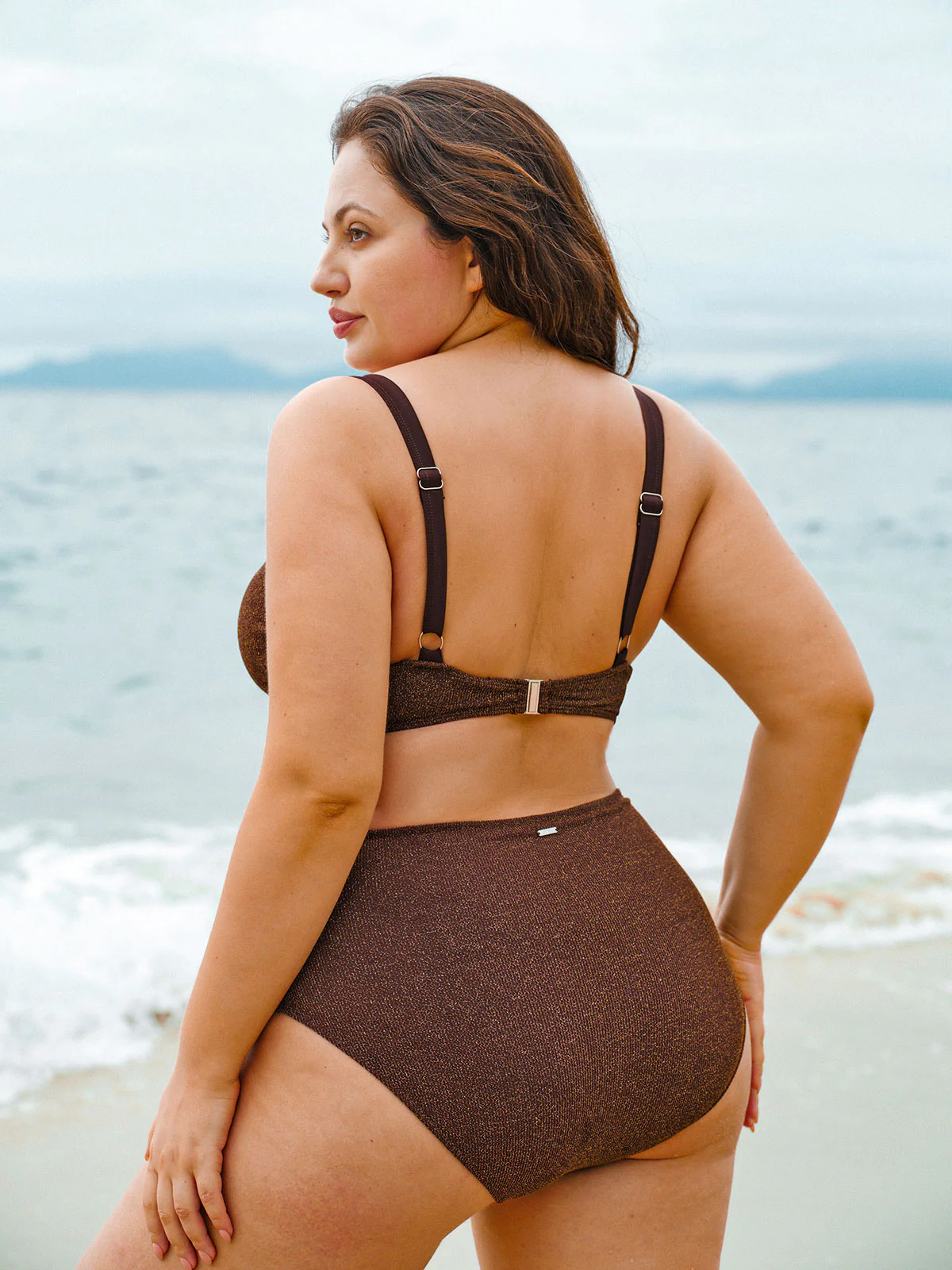 Dark Coffee Shimmer Plus Size Bikini Top