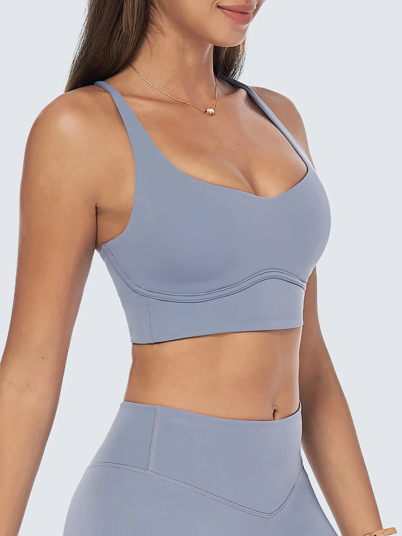 Light Blue Cross-Back Stitch Sports Bra