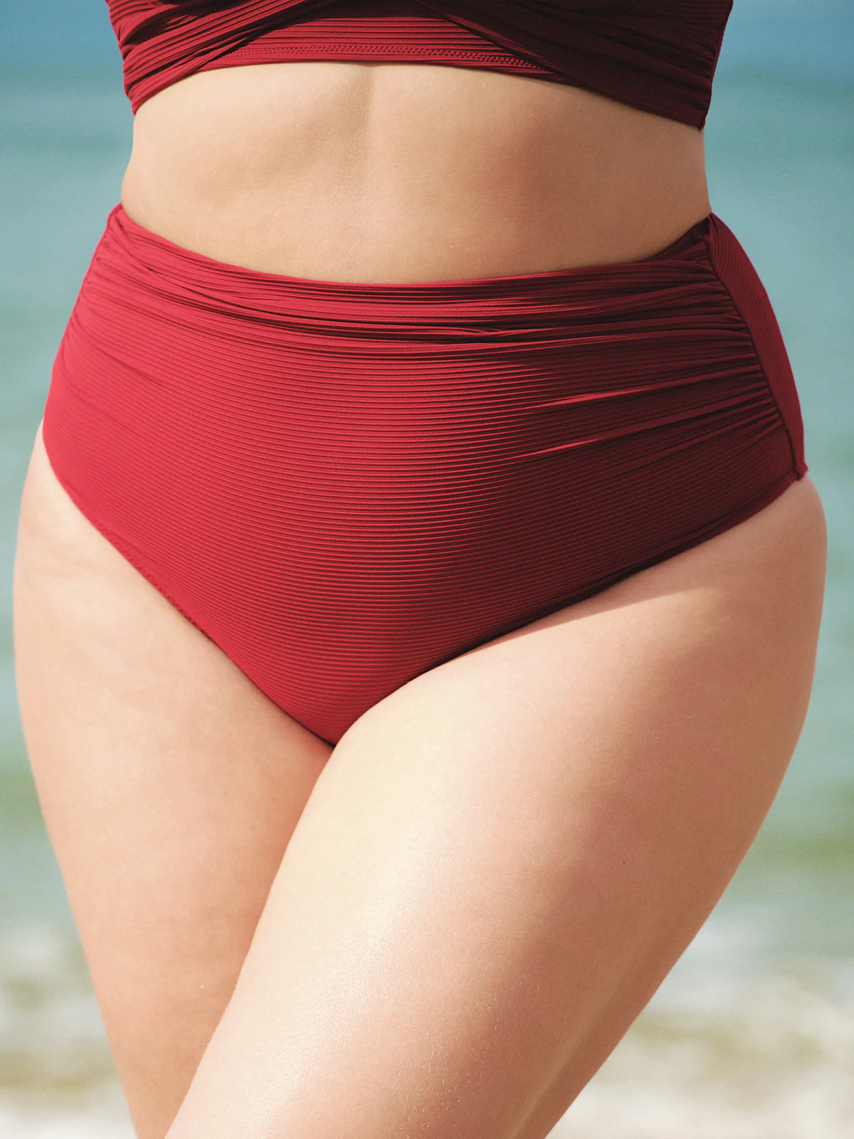 Wine Red Ruched Plus Size Bikini Bottom