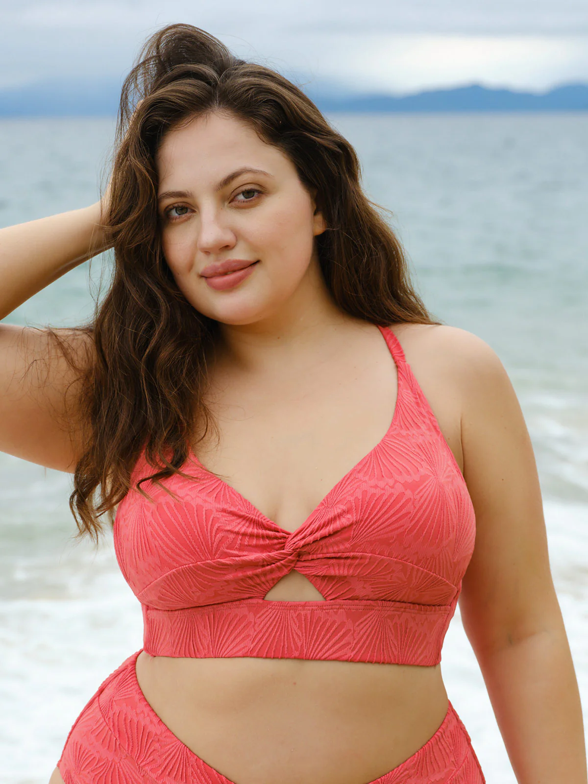 Red Jacquard Twist Plus Size Bikini Top
