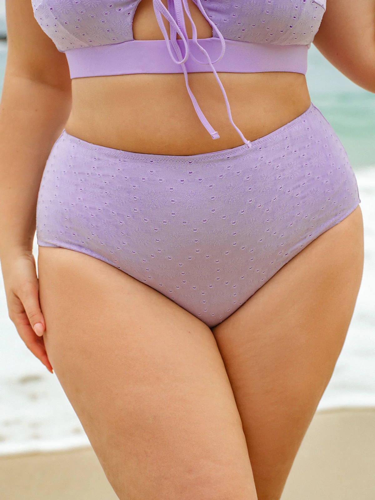 Purple Floral Textured Plus Size Bikini Bottom