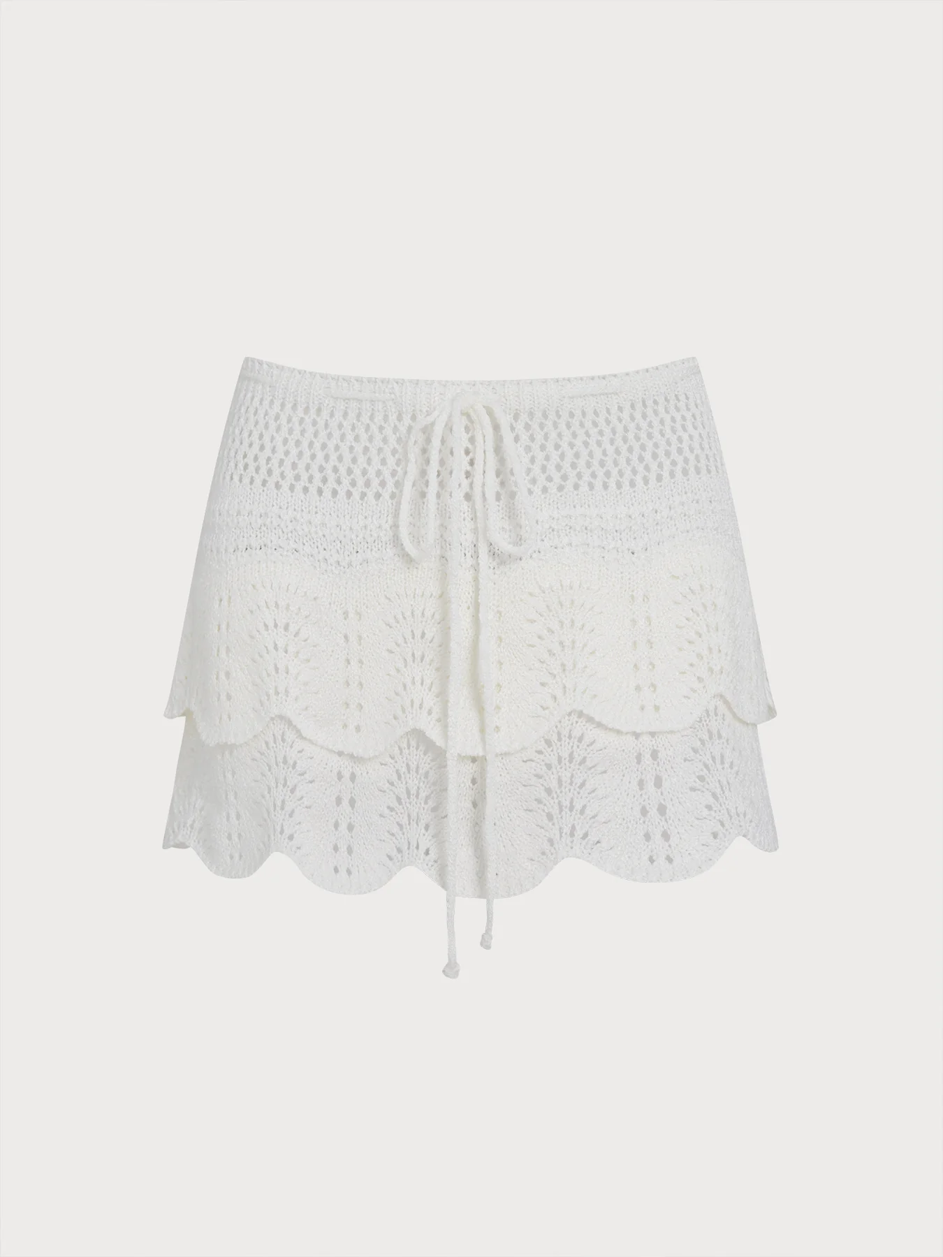 White Double-Layer Crochet Cover-Up Skirt