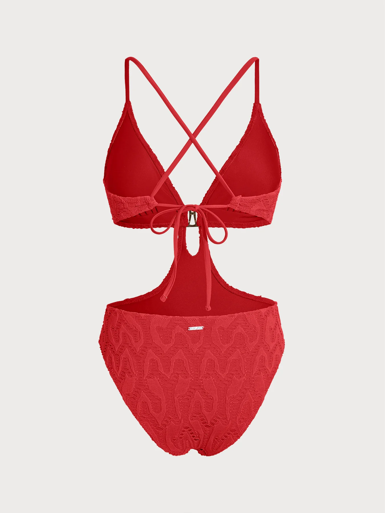 Red Plunge Neck Cutout One-Piece Swimsuit