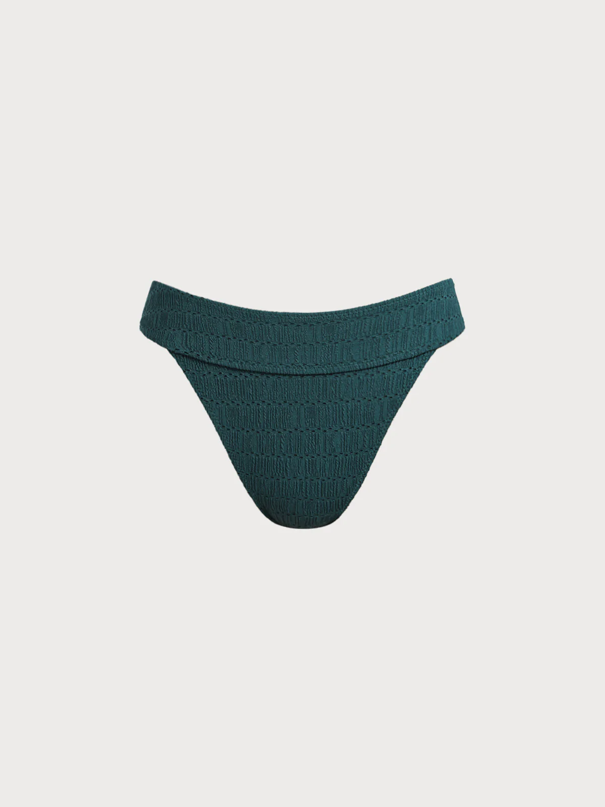 Dark Green Textured Natural Waisted Bikini Bottom