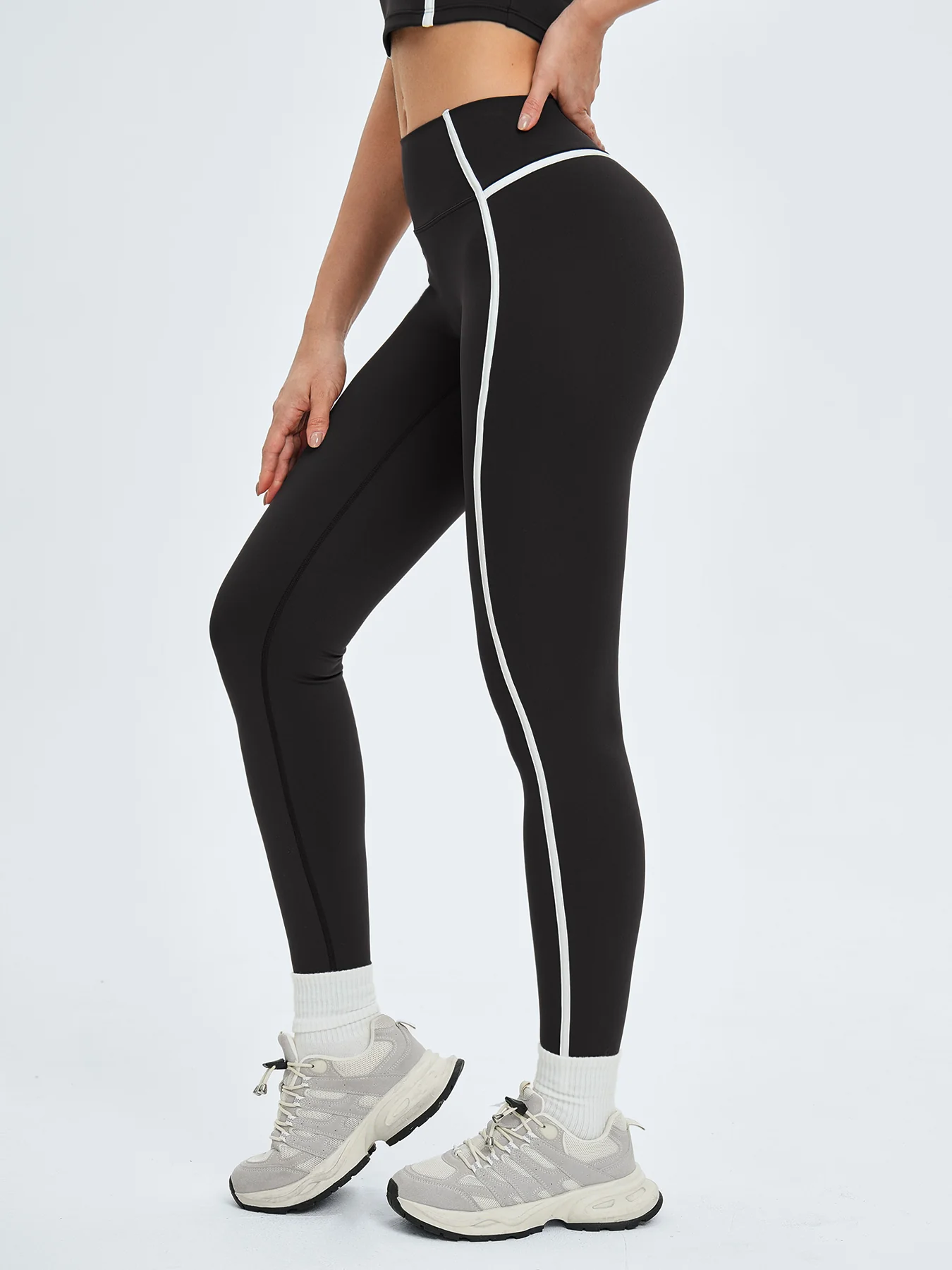 Black High-Waist Side-Stripe Leggings 27