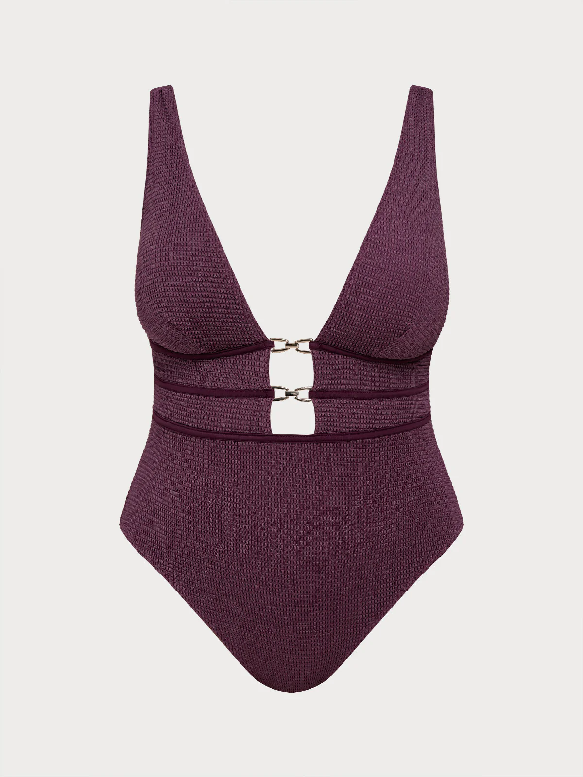 Purple Textured V Neck Plus Size One-Piece Swimsuit