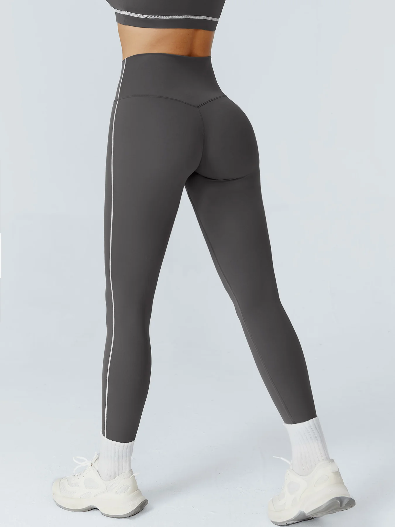 Gray High-Waist Side-Stripe Leggings 25